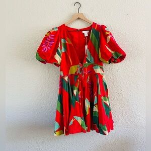 House of Harlow 1960 Red Ruffled Puff Sleeve Mini Dress